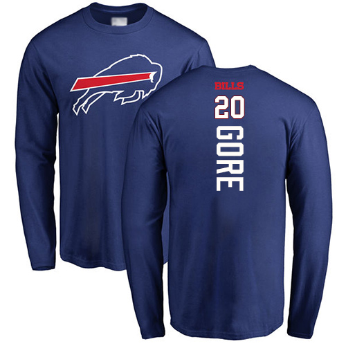 Men NFL Buffalo Bills #20 Frank Gore Royal Blue Backer Long Sleeve T Shirt->nfl t-shirts->Sports Accessory